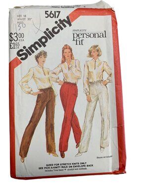 Vintage Simplicity Sewing Pattern 5617 Womens Pant Size 16